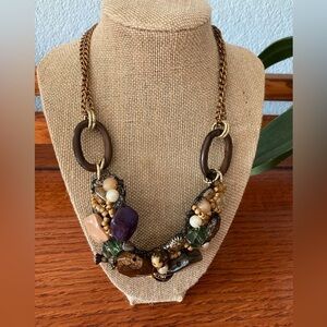 Handcrafted Vintage Boho Made in Italy Wire Wrap Necklace Stones Metal